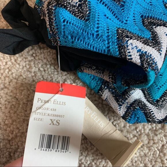 Perry Ellis blue gray chevron knit bikini bottoms Sz XS NWT - Picture 8 of 10